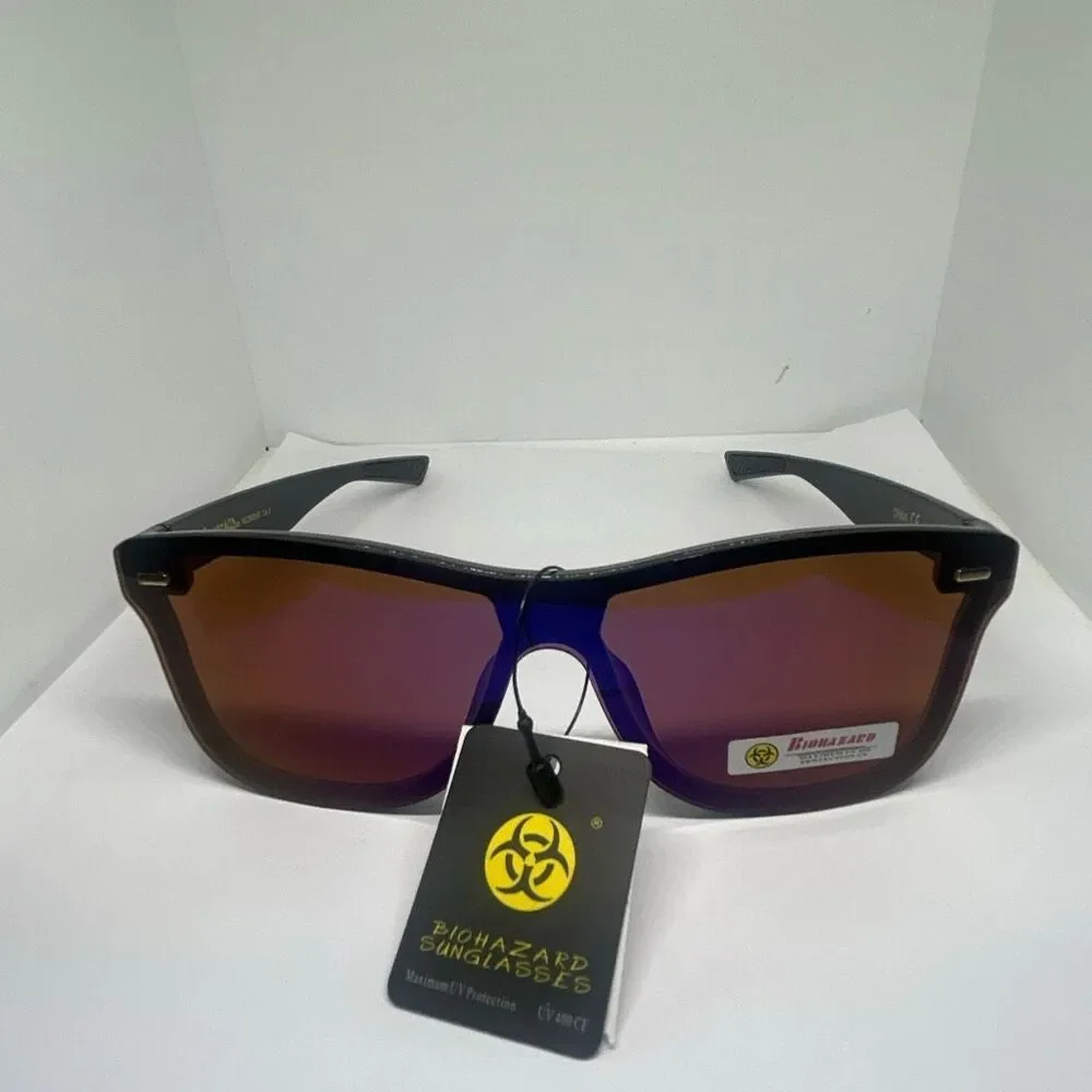 Biohazard Shield Sunglasses UV400 Mirrored Lens Wraparound Unisex